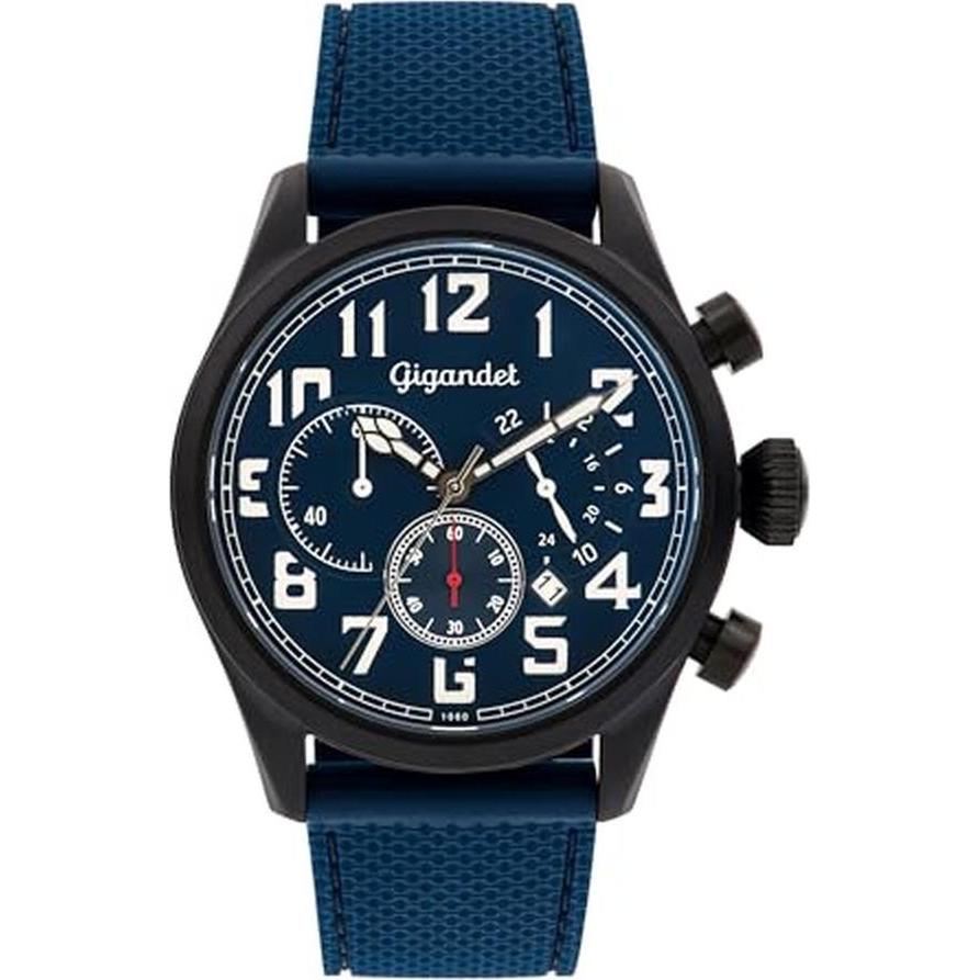 Gigandet, Orologio da polso, Analoge Chronographenuhr mit fluoreszierenden Zeigern und 100 m wasserdicht, Blu