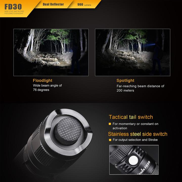 Produktbild Fenix Taschenlampe FD30 LED mit Cree XP-L HI 360 Grad fokussierbar inkl. Akku