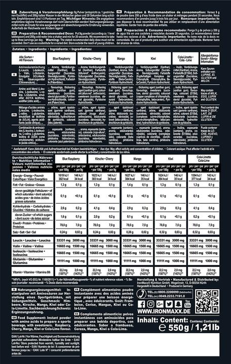 Nutritional values and ingredients IronMaxx 0 (Powder)