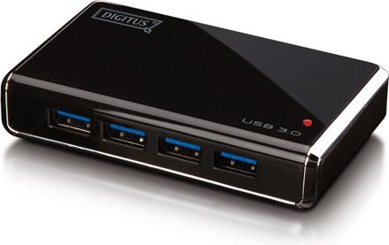 Produktbild Digitus USB 3.0 Hub, 4 Port, inkl. Netzteil, schwarz (4 Ports)