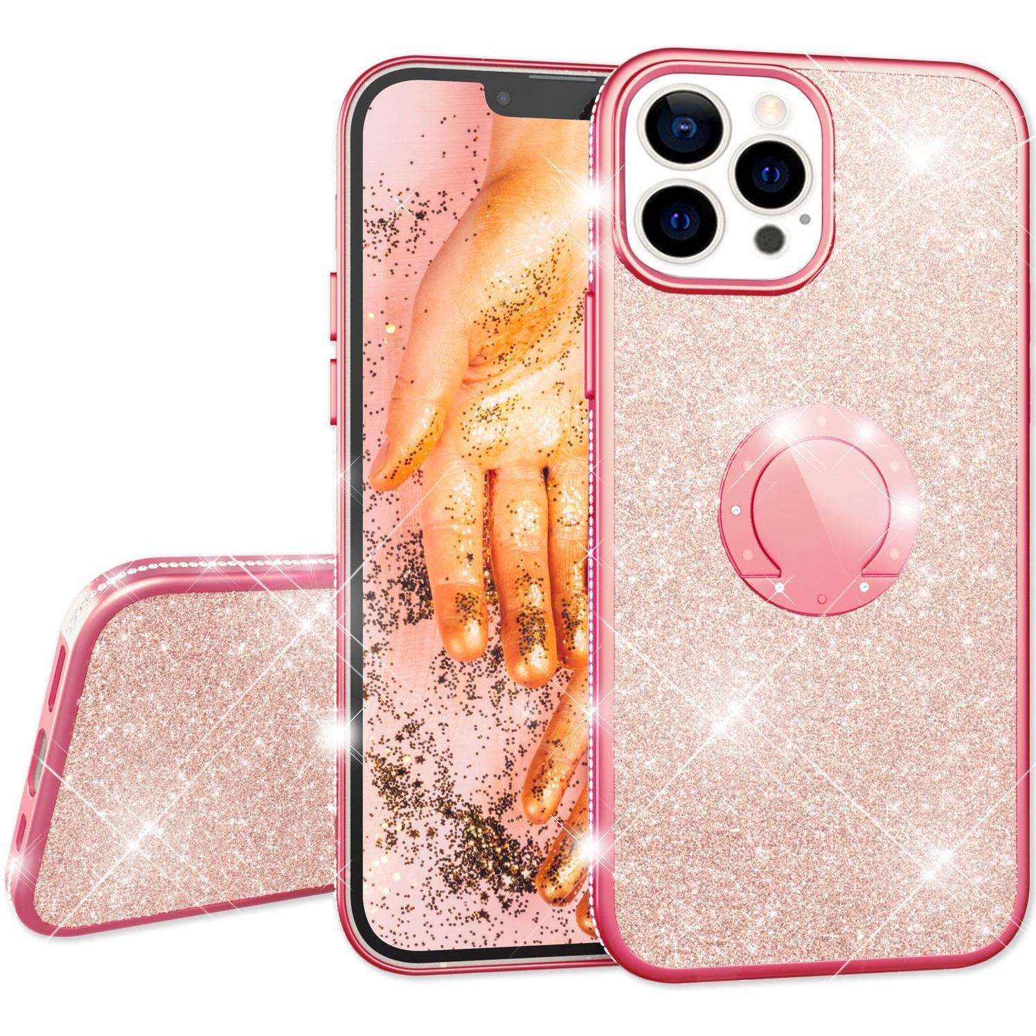Nalia Ring Glitzer Silikon Hülle (Apple iPhone 13 Pro), Smartphone Hülle, Rosa