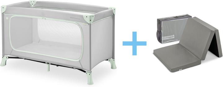 Hauck Dream N Play Plus Travel Crib, dusty mint + Sleeper Mattress, 60 x 120 cm, Grey