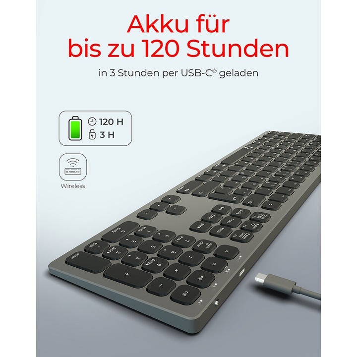Actual product image KeySonic Full-Size Aluminum Keyboard, Bluetooth® & RF, for Win & macOS (DE, Wireless)