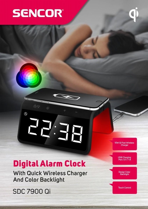 Actual product image Sencor Digital clock with alarm clock and SDC 7900QI wireless charger
