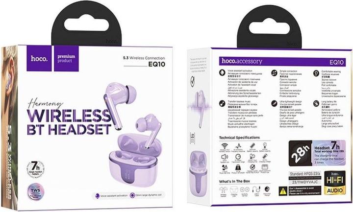 Actual product image Hoco Wireless headphones EOL wireless bluetooth earphones TWS EQ10 purple (7 h, Wireless)