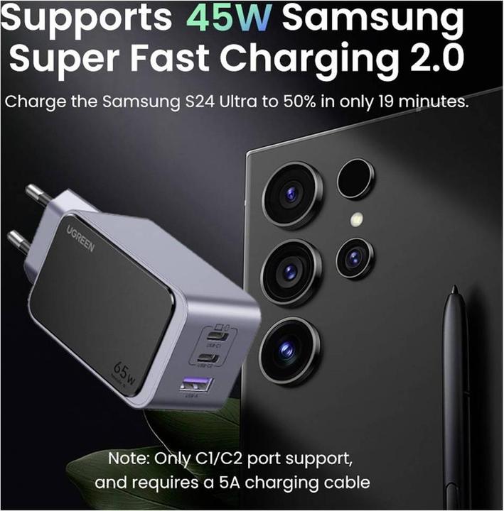 Actual product image Ugreen Nexode S (65 W, 3 ports)