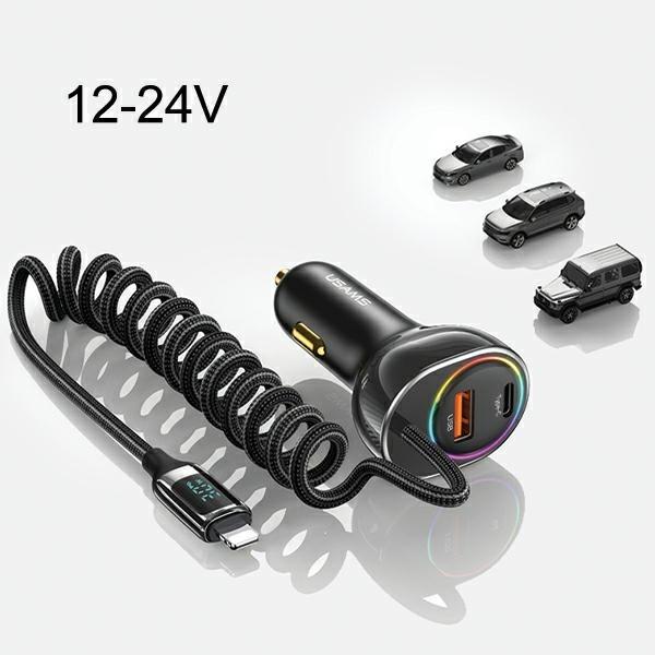 Produktbild Usams Ład. sam. C37 1xUSB+1xUSB-C 60W + kabel Ligtning 30W PD+QC Fast Charge czarny/black CC193CC01