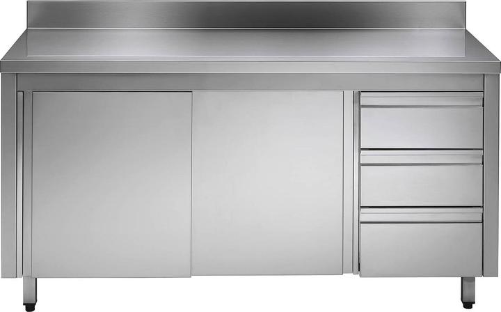 Image du produit Gastro Hero Armoire de travail ECO en inox avec porte coulissante et tiroirs avec rebord