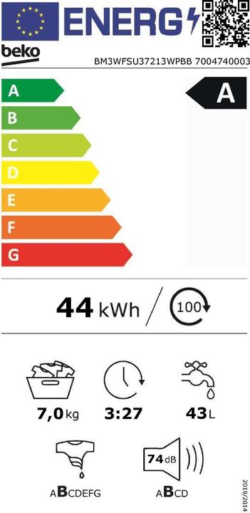 Energie-Label Beko BM3WFSU37213WPBB (7 kg, Links)