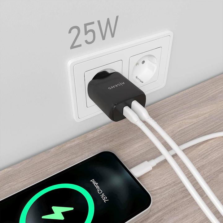Actual product image Aisens CARGADOR 25W 1XUSB-C PD3.0 1XUSB-A QC3.0 NEGRO (25 W, 1 portion)