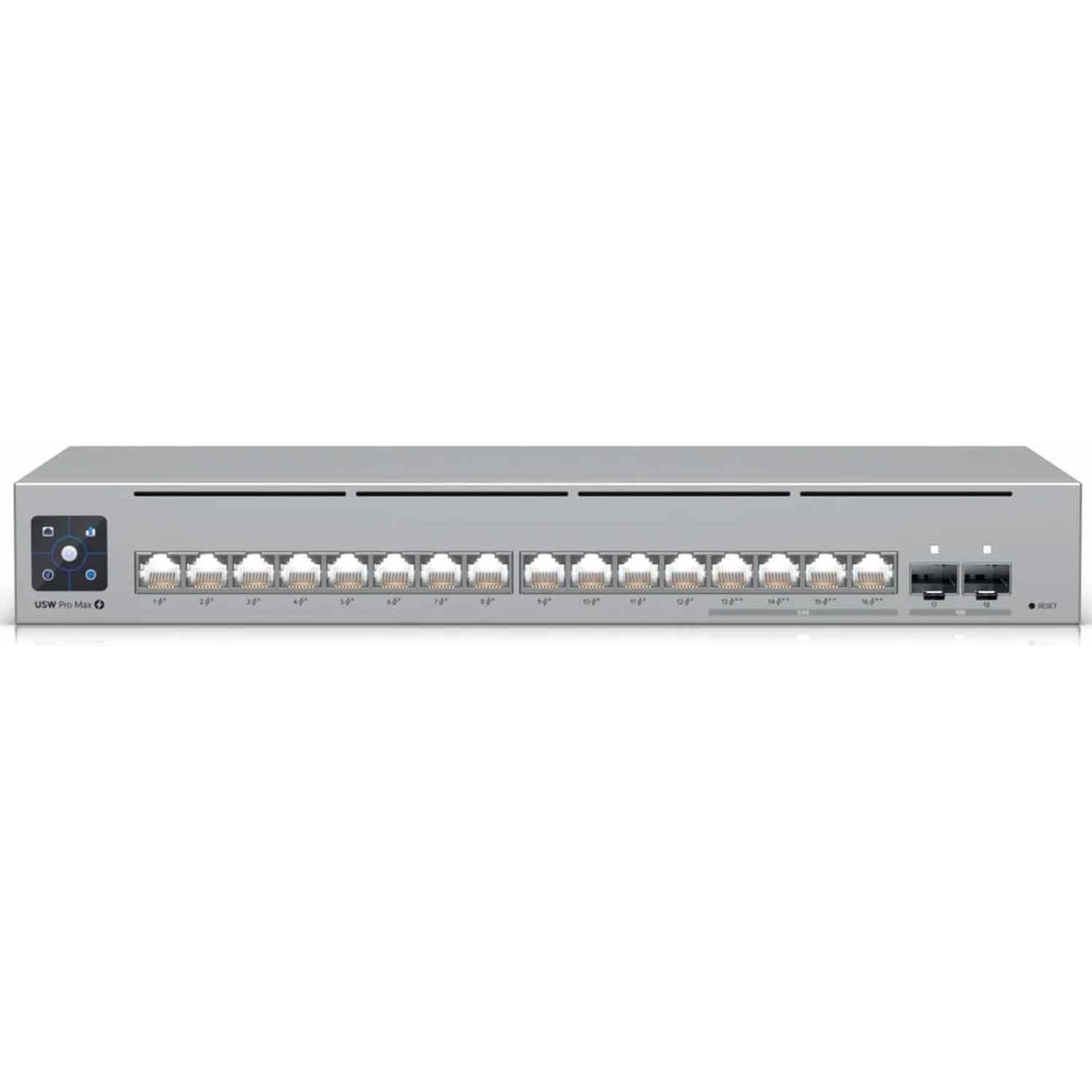 Ubiquiti Pro Max 16 PoE Managed Switch 2x 10G SFP+, 4x 2.5GbE (PoE++), 12x 1GbE (PoE+) (18 Ports), N