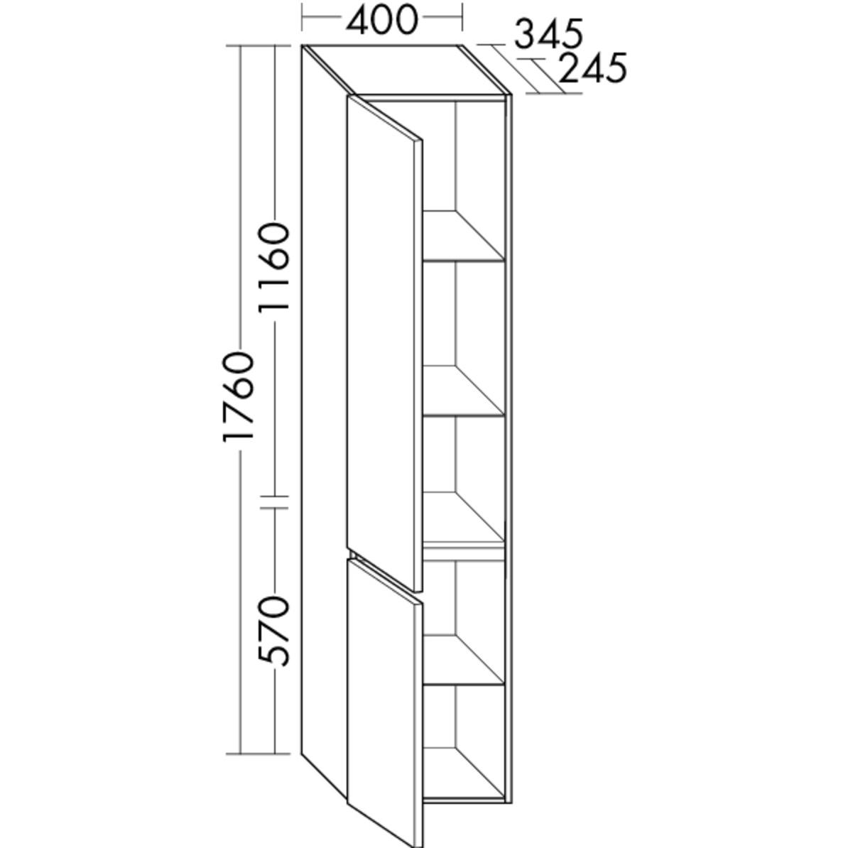 Thumbnail - burgbad, Badezimmerschrank, Lin20 Hochschrank wandhängend mit 2 Türen, 345mm Tiefe, Türanschlag rechts, 400x345x1760m