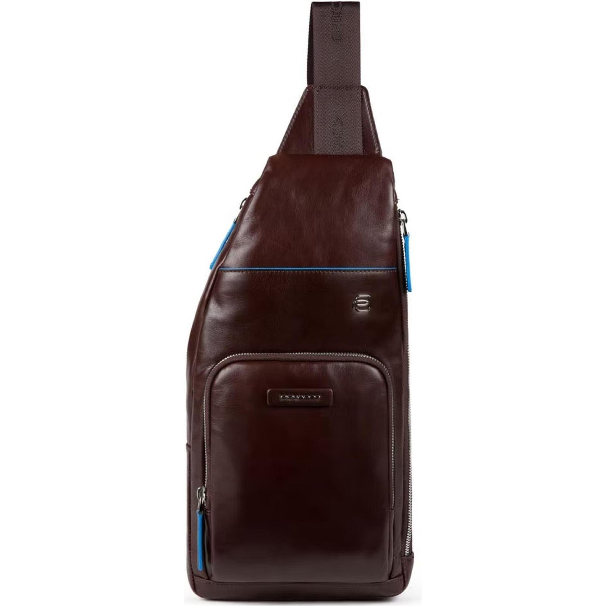 Piquadro Marrone Borsa, Borsa A Tracolla Mono Quadrata Blu Mogano,