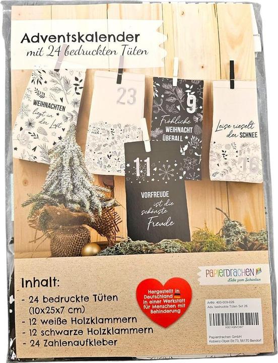 Image du produit Papierdrachen Calendrier de l'Avent avec sachets imprimés - Holy Night black & white 2
