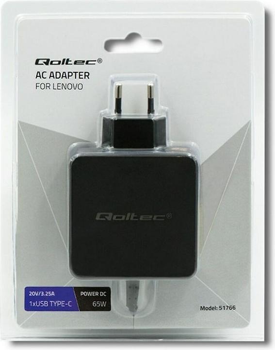 Actual product image Qoltec 51766 - Notebook - Indoor - 220 - 240 V - 50 - 60 Hz - 65 W - 20 V (65 W)