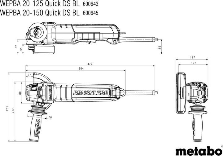 Produktbild Metabo WEPBA 20-125 Quick DS BL 600643000 Winkelschleifer 125 mm bürstenlos 200 (125 mm)