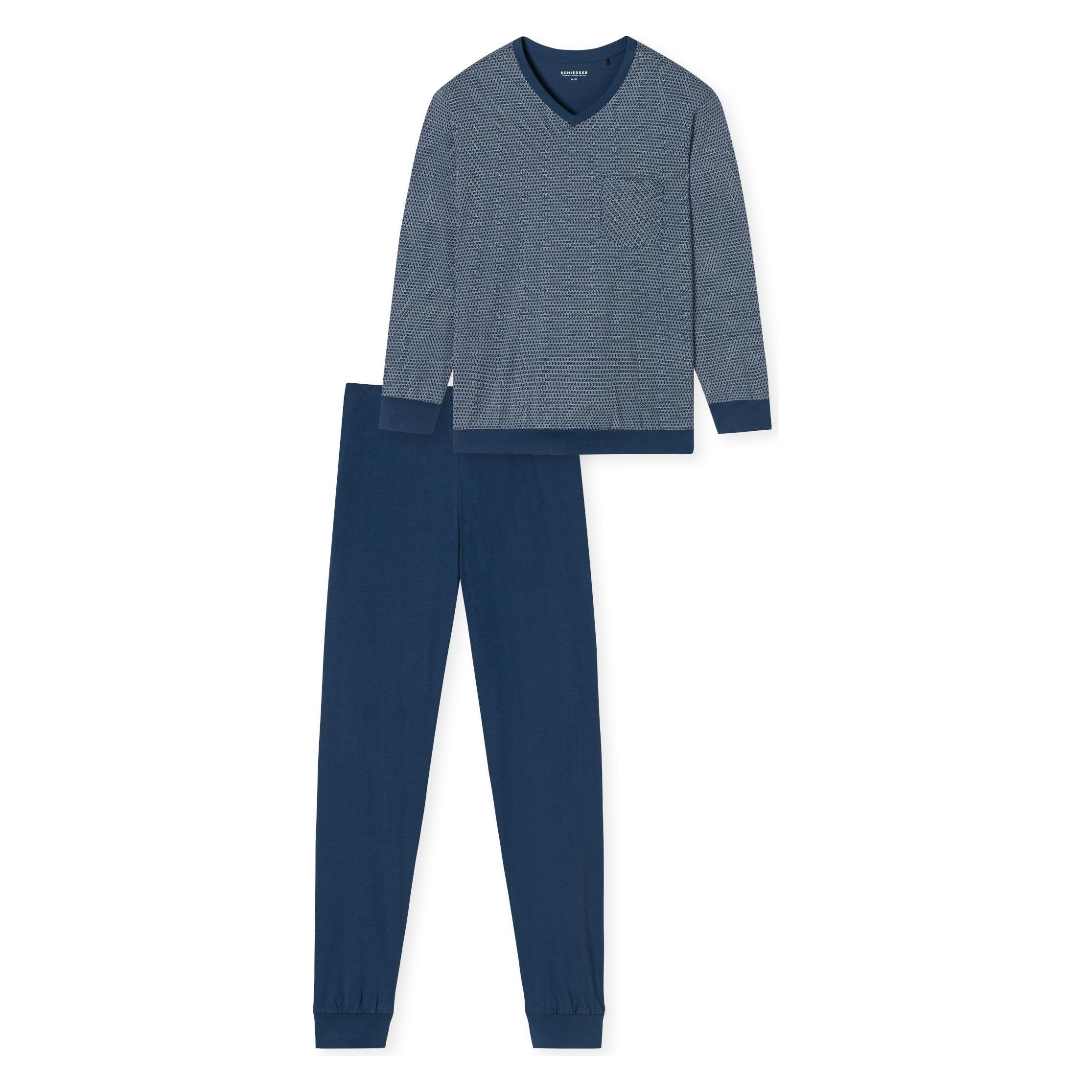 Schiesser, Mannen, Pyjama, Pyjama Comfort Essentials, Blauw, (52, L)