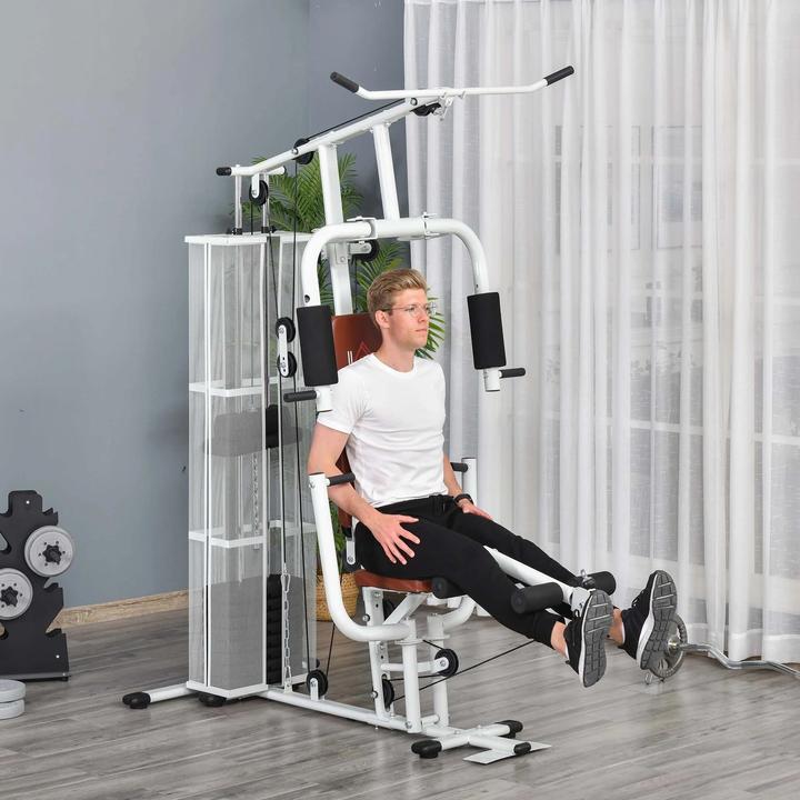 Actual product image Homcom Gym Strength station Multigym Fitness equipment incl. weights Metal PU artificial leather White
