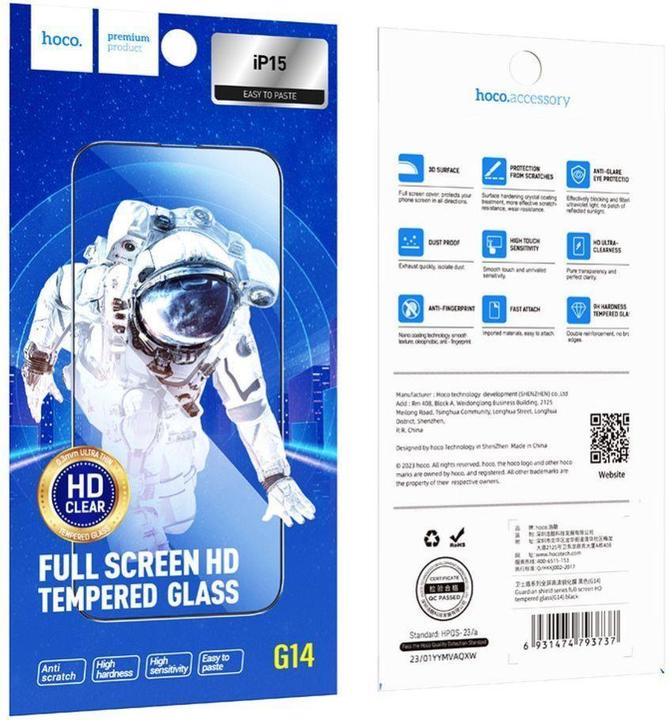 Produktbild Hoco HD 5D Guardian Shield Panzerglas (SET 10in1) - für iPhone 15 / 16 schwarz (G14) (10 Stk., Apple iPhone 15, Apple iPhone 16)