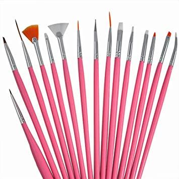 Nails Factory 15-teiliges Nail Art Pinsel Set - Pink (Nail lutensil, Pink)