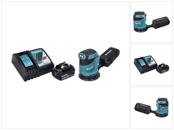 1x Makita DBO 180 Akku Exzenterschleifer, 1x Makita BL 1860 B 18 V 6,0 Ah Akku, 1x Makita DC 18 RC Ladegerät