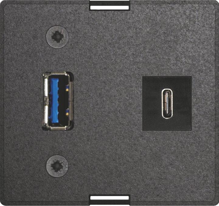 Evoline Module interchangeable USB C & A + adaptateur secteur adapté aux prises encastrées, noir