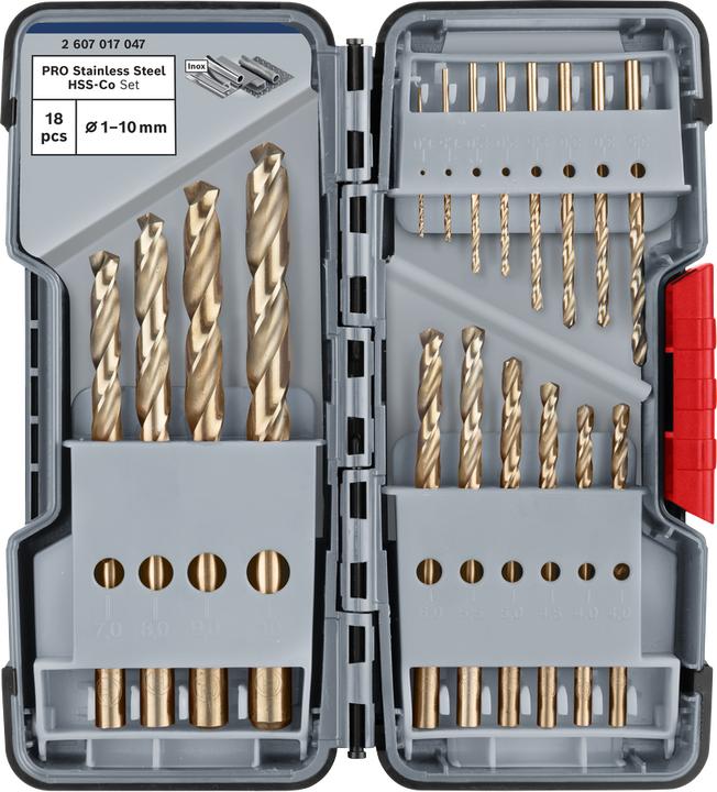 Actual product image Bosch Professional Zubehör 18-piece Toughbox metal drill bit set HSS-Co, DIN 338, 135° 1 - 10 mm. For rotary drills/drivers (1 mm, 1.5 mm, 2 mm, 2.5 mm, 3 mm, 3.5 mm, 4 mm, 4.5 mm, 5 mm, 5.5 mm, 6 mm, 6.5 mm, 7 mm, 7.5 mm, 8 mm, 8.5 mm, 9 mm, 9.5 mm, 10 mm)