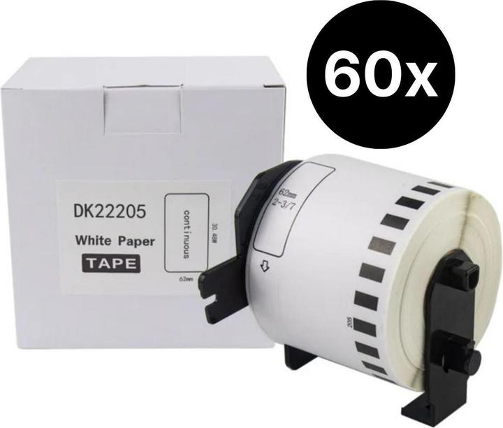 Hermex 60er-Set Alternative Etikettenrolle zu Brother DK-22205 Etiketten (62 mm)