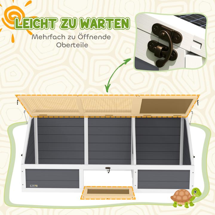 Produktbild PawHut Schildkrötenhaus Tannenholz, Verzinkter Stahl Hellgrau