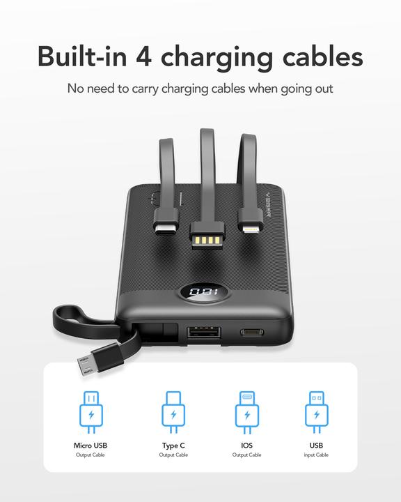 Immagine prodotto Veger C20 Powerbank con cavo - 20'000mAh (20000 mAh, 10 W, 77 Wh)