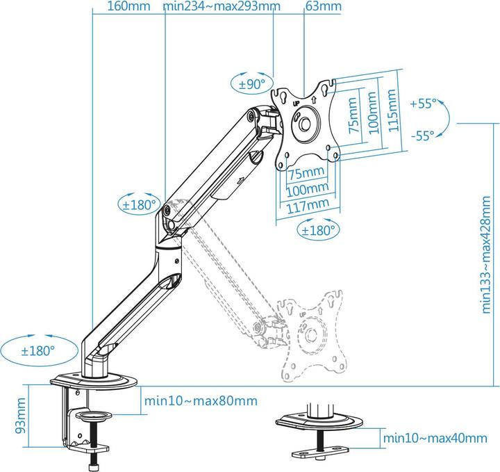 Produktbild Tooq Technology DB4032TNR-G Flachbildschirm-Tischhalterung 81,3 cm (32" ) Schwarz Tisch/Bank (Tisch, 32", 9 kg)