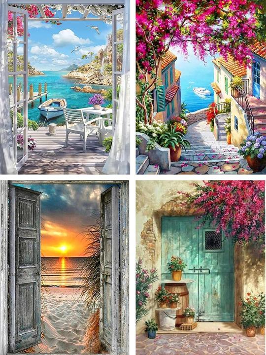 Jomzuci Malen nach Zahlen - 4er-Set Landschaften