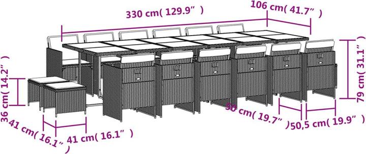 Actual product image vidaXL 11-pc. Garden Dining Set With Cushions Beige Mix Poly Rattan (106 cm)