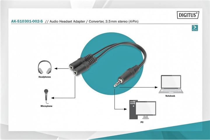 Produktbild Digitus Headset Adapter Kabel TRRS (Headset-Adapter)