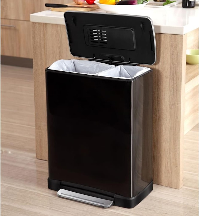 Produktbild EKO Mülltrennsystem E-Cube Recycling 28 plus 18 L schwarz mit extra breitem Pedal, gedämpftem Decke (46 l)