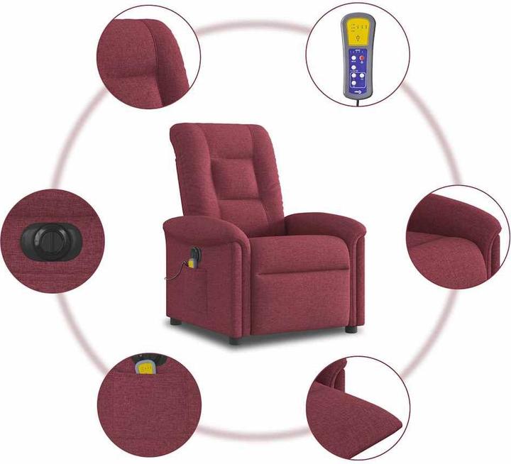 Actual product image vidaXL Massage chair electric wine red fabric
