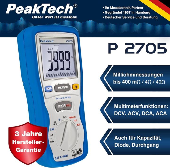 Produktbild Peaktech P 2705 Milliohmmeter (CAT III 1000V)