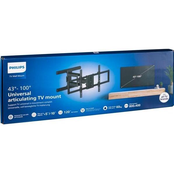 Philips Universelle TV Wandhalterung 43-100 Zoll 60 kg (Muro, 60 kg, 43" - 100"), Supporto da parete TV, Nero