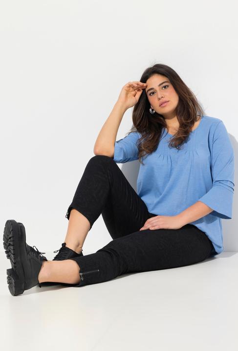 Produktbild Ulla Popken Shirt, Zierfalten, A-Linie, Rundhals, 3/4-Volantarm (58)