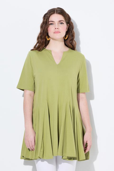 Immagine prodotto Ulla Popken T-shirt di cotone biologico con taglio svasato, scollo a tunica e mezze maniche (50, 52)