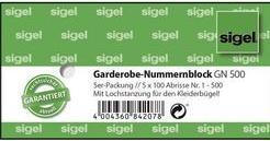 Image du produit Sigel Bloc-numéro de vestiaire, pack de 5 (500x)