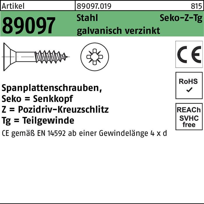 Produktbild Spanplattenschraube R 89097 SEKO Kreuzschlitz-PZ TG 4,5 x 70/42 -Z Stahl galvanisch verzinkt (200 Schrauben pro Stück)