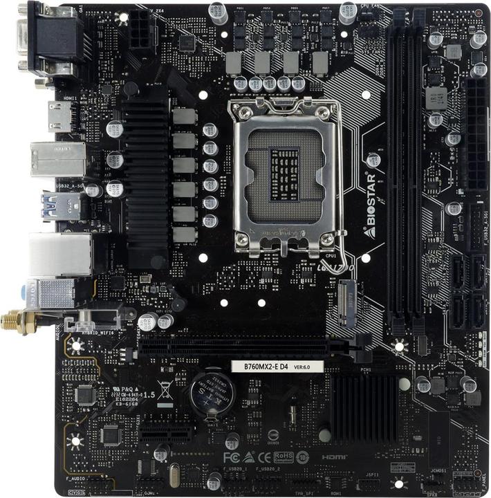 Actual product image Biostar Mainboard||Intel B760 Express|Micro-ATX|Memory DDR4 (LGA 1700, Intel B760, mATX)