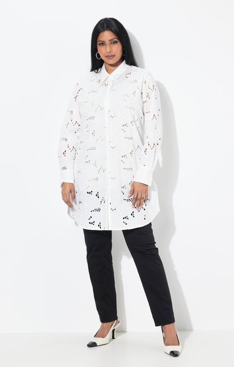 Immagine prodotto Ulla Popken Blusa lunga in pizzo traforato con collo da camicia e maniche lunghe (58)