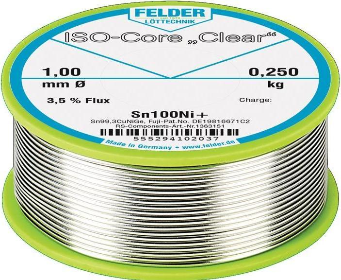 Productafbeelding Felder Lottechnik ISO-kern helder Sn100Ni+, 0,10 kg, 1 mm (Soldeerspoel kit)