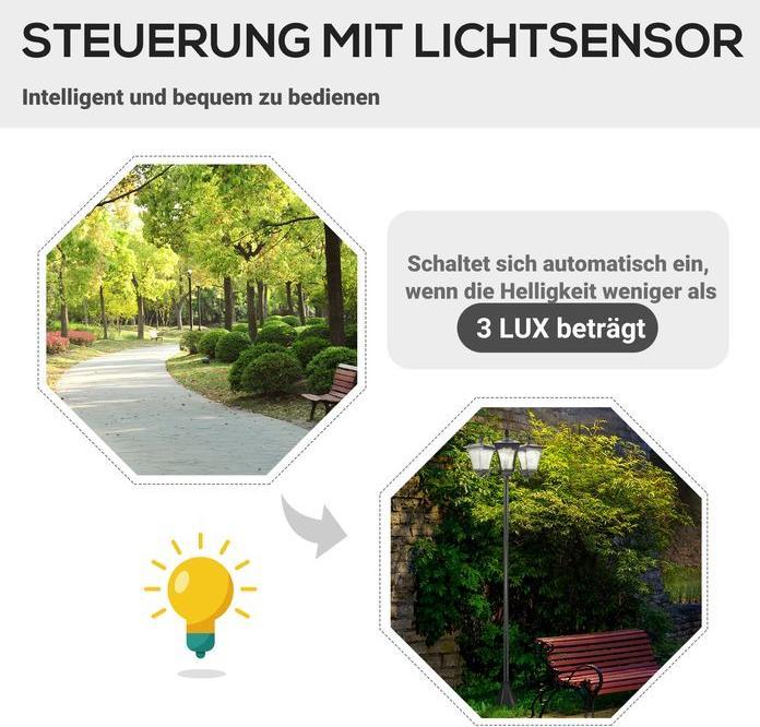 Produktbild Swisshandel24 Solar Gartenlaterne mit 3 flammig Laterne Solarlaterne Wegleuchte mit LED 120 Lumen IP44 201 Edelsta (120 lm, IP44)