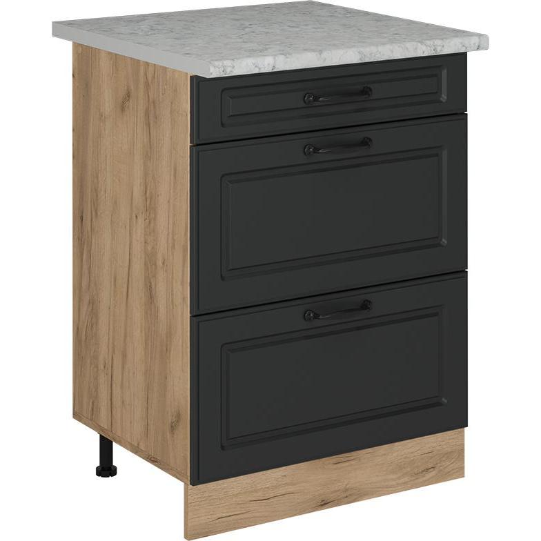 Vicco, Regal, Küchenunterschrank R-Line, Beton/Goldkraft Eiche, 60 cm AP Marmor