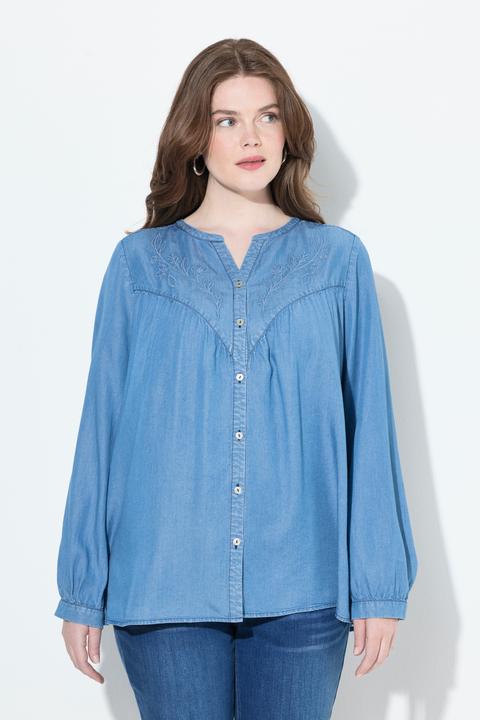 Produktbild Ulla Popken Jeansbluse, Stickerei, A-Linie, V-Ausschnitt, Langarm (58)
