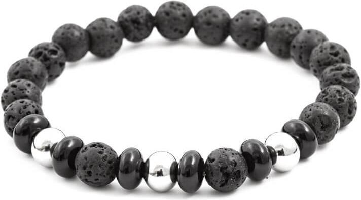 Actual product image Beneto Beaded bracelet made of lava stone and howlite MINK57 - Length: 19 cm (L) (19 cm, Lava stone, Howlite)