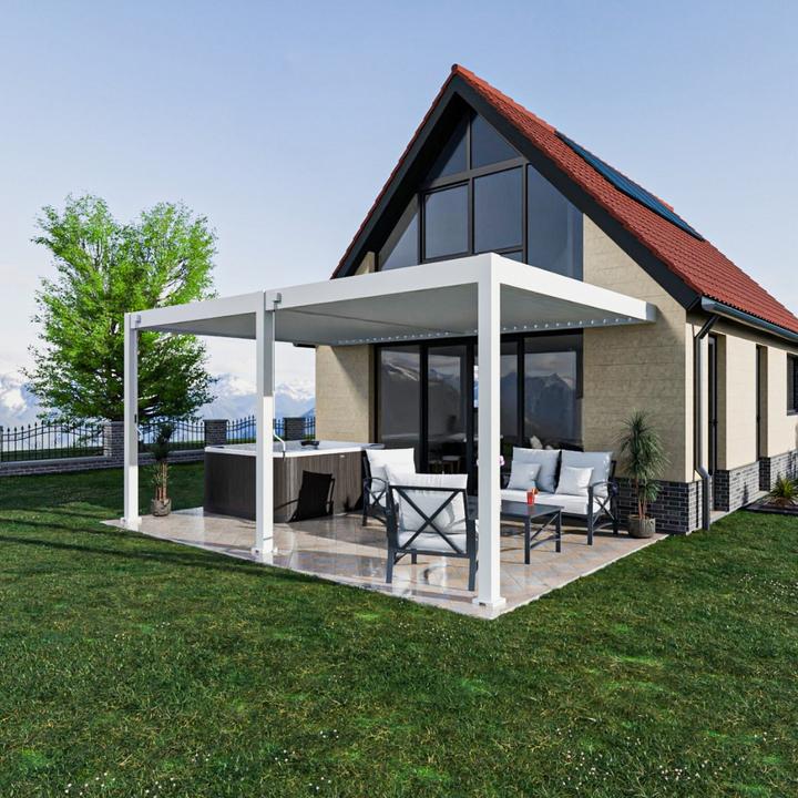 Weide Pergola a parete Deluxe Plus 3,6x5,3m Bianco (360 cm, 530 cm)